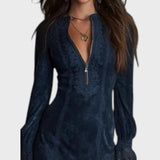 Rachel – Mini kleit sinisest sametist pitsiga