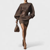 Cléa - Lühike kudumitega kleit koos struktureeritud vöödiga